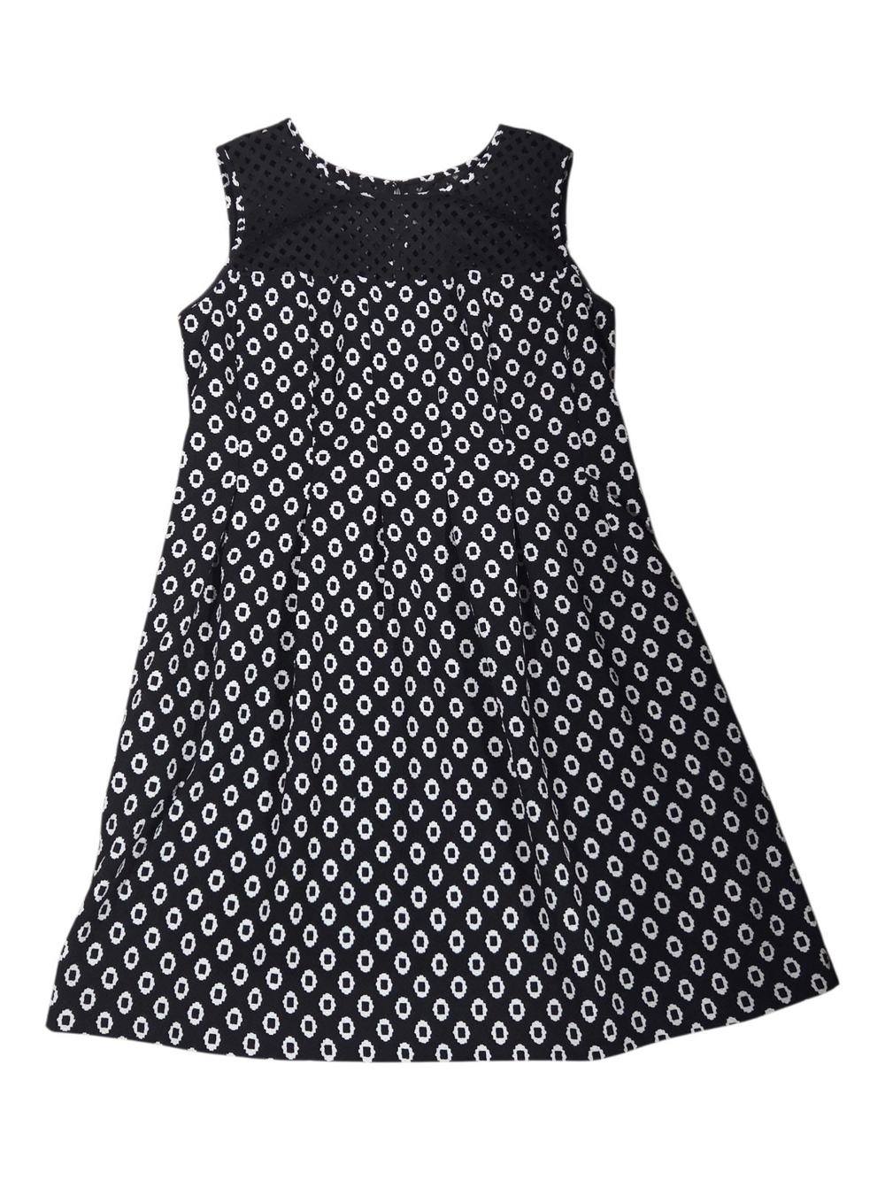 Sleeveless Black Midi Dress with White Geometric Print